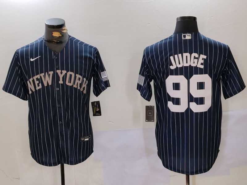 Mens New York Yankees #99 Aaron Judge Navy Pinstripe Fashion Cool Base Jersey